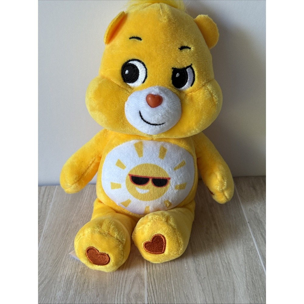 CARE BEARS 10" FUNSHINE BEAR SUNSHINE SUN YELLOW RED HEARTS 2020‎ PLUSH RARE